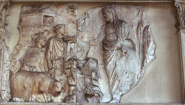 1. Roma, Ara Pacis, particolare della pannello con Sacrificio di Enea